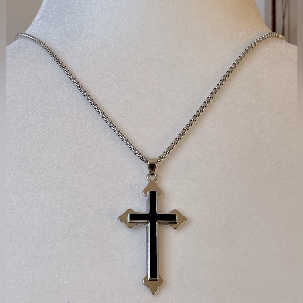 Cross Necklace Unisex Black and Silver